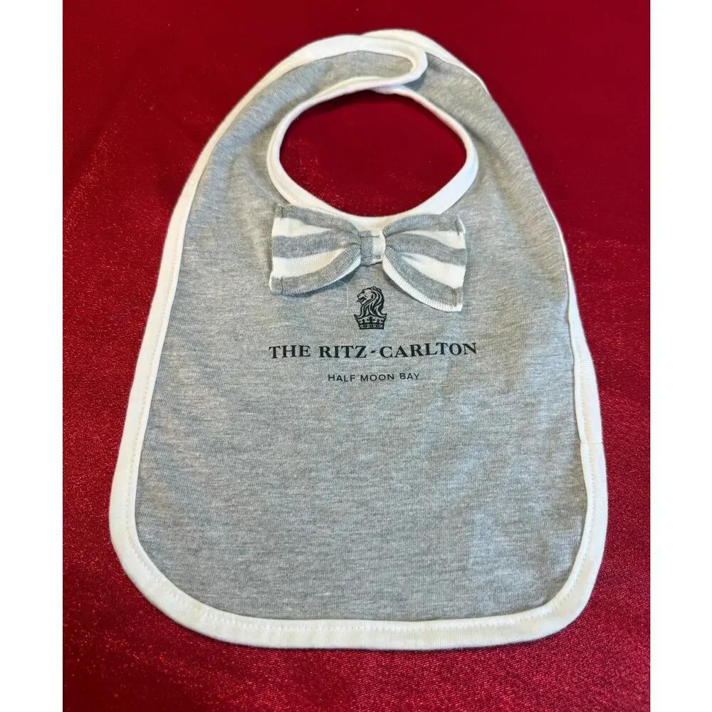 Ritz-Carlton Baby Bib Gray Heather White Striped Bow Tie Infant Rabbit Skins